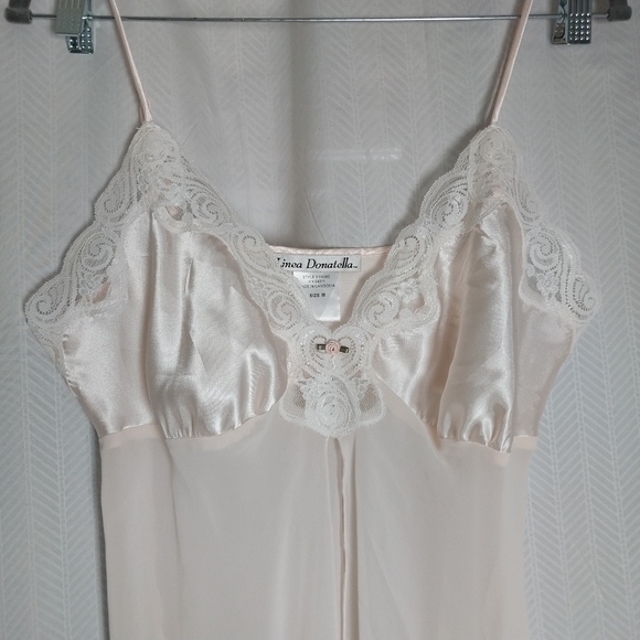 Linea Donatella Fly Away Baby Doll Satin Chiffon Lace Trim Pale Peach Size M - Picture 3 of 7